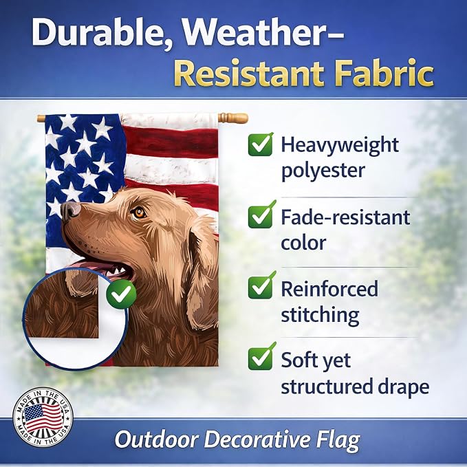 Caroline's Treasures CK6486CHF Chesapeake Bay Retriever American Flag House Flag Large Porch Sleeve Pole Decorative Outside Yard Banner Artwork Wall Hanging, Polyester, House Size, Multicolor