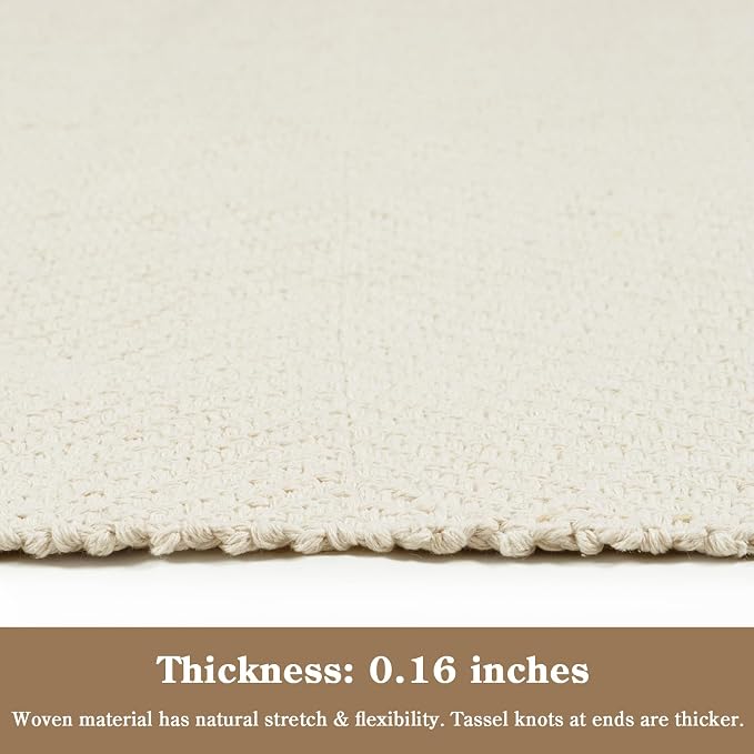 2' x 4.3' Boho Kitchen Runner Rug, White Washable Bathroom Rug | Hand-Woven Reversible Entryway Rug, Modern Farmhouse Soft Front Door Mat, Low Profile Bedroom Rugs for Laundry Bedside Decor
