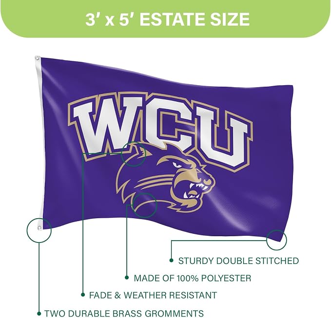 NCAA Western Carolina University Flag with Grommets, 3'x5' WCU Catamounts Outdoor College Flags & Banners for Garden Patio Indoor Wall Décor
