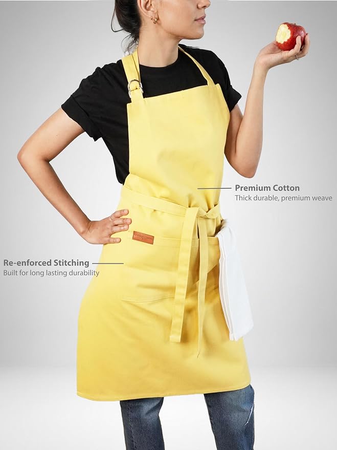100% Cotton Kitchen Apron with 2 Pockets – Adjustable Chef Apron for Cooking Baking BBQ – Unisex Apron