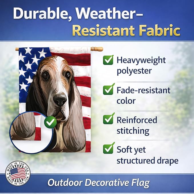 Caroline's Treasures CK6717CHF Southern Hound Dog American Flag House Flag Large Porch Sleeve Pole Decorative Outside Yard Banner Artwork Wall Hanging, Polyester, House Size, Multicolor