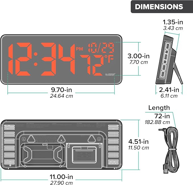 La Crosse Technology 513-1411R Red Digital LED Wall Clock with Indoor Temperature