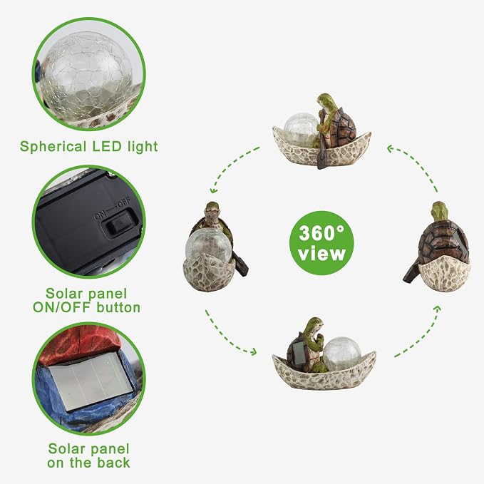 Rezpuao Garden Statue of Turtle,Garden Decor Tortoise Figurine,Turtle Outdoor Statue,Solar Tortoise Decor for Patio,Balcony,Yard,Lawn Ornament,Perfect Gardens Gift