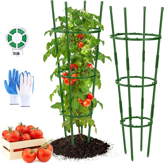 2-Pack 35 Inches Tomato Cages for Garden, Tomato Cage, Tomato Plant Support, Heavy-Duty Tomato Trellis with Height Adjustable Rings for Garden Climbing Plants with Twist Tie & Gloves