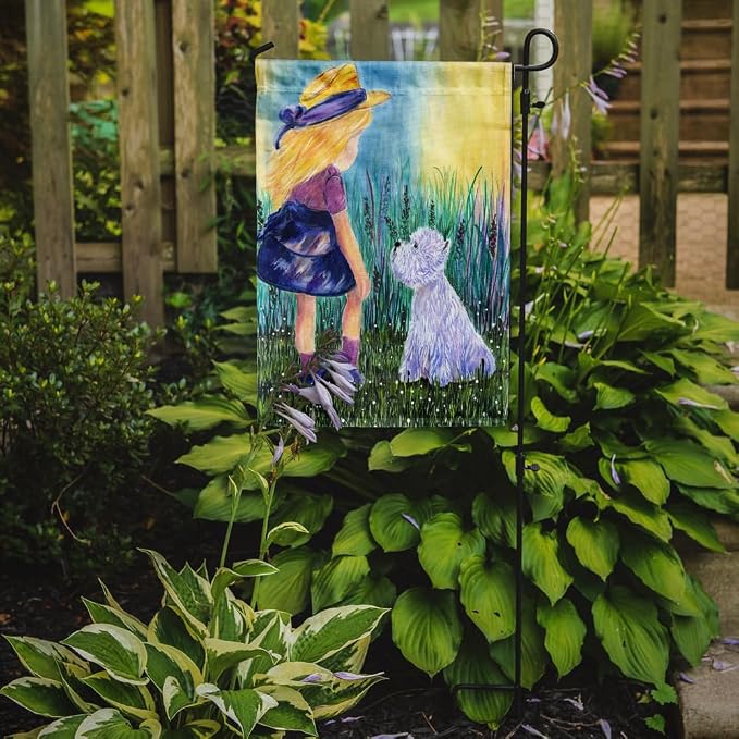 Caroline's Treasures SS8351GF Little Girl with Westie Garden Flag Mailbox Flag Decorative Yard Flag Banner Outside Patio Artwork Yard Flower Beds, Garden Size, Multicolor