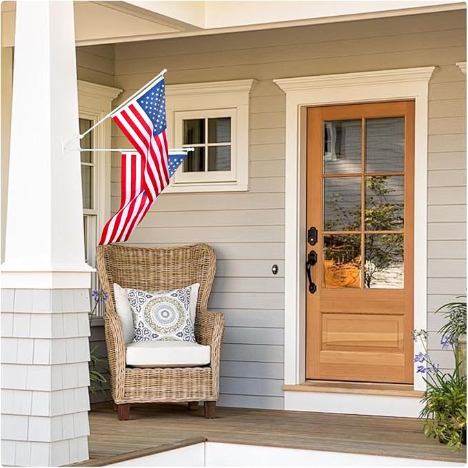 White Flag Pole for Outside House, 6 FT Stainless Steel No Tangle Spinning Residential Flagpoles & Two-Position Flag Pole Holder Brackets Mounting for USA Outdoor Flags for Porch(Without Flag)