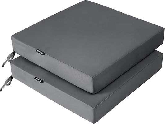 Favoyard Patio Chair Cushions 19 x 19 x 3 Inch Waterproof Outdoor Seat Cushions for Patio Furniture 3-Year Color Fastness Garden Sofa Couch Pads with Handle & Adjustable Straps Set of 2, Dark Grey