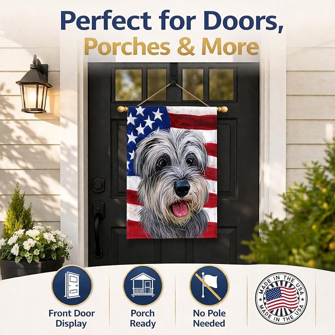 Caroline's Treasures CK6619CHF Miniature Schnauzer Dog American Flag House Flag Large Porch Sleeve Pole Decorative Outside Yard Banner Artwork Wall Hanging, Polyester, House Size, Multicolor