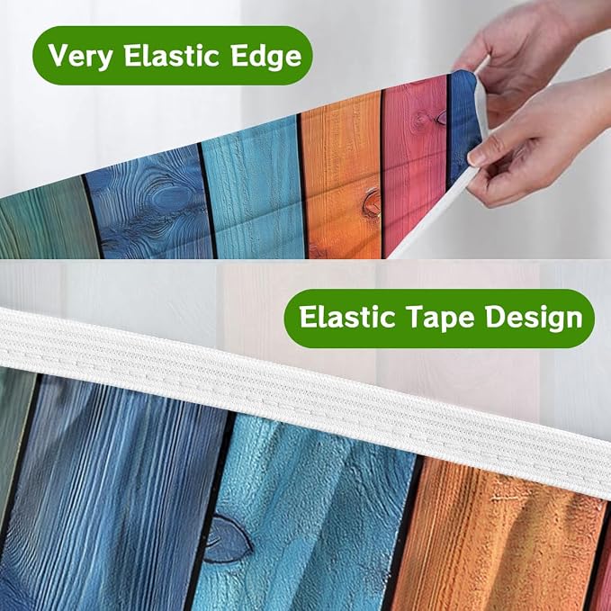 Wood Grain Picnic Table Cover with Bench Covers and Carrying Bag, Rustic Vintage Colorful Rainbow Stripes Rectangle Table Cover, Outdoor Patio Camping Essentials 6FT 4PCS, Camping Fitted Tablecloth