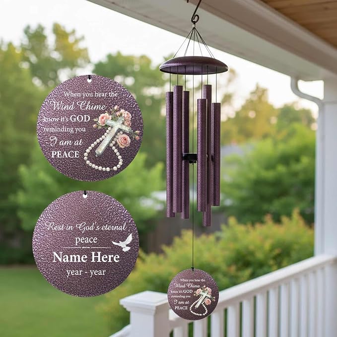 Personalized Outside Wind Chimes for Loss Mother Father, Cross Memorial Sympathy Wind Chime for Funeral, Bereavement Gifts in Memory of Loss