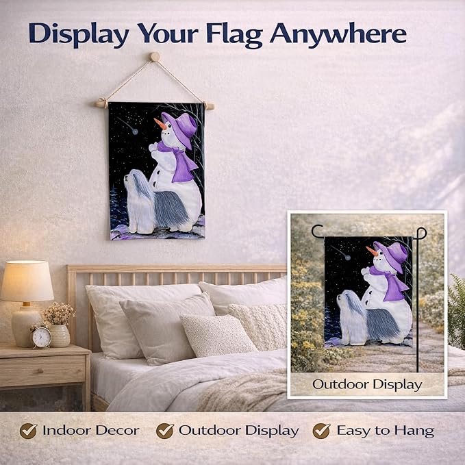 Caroline's Treasures SS8947GF Snowman with Bearded Collie Garden Flag Mailbox Flag Decorative Yard Flag Banner Outside Patio Artwork Yard Flower Beds, Garden Size, Multicolor