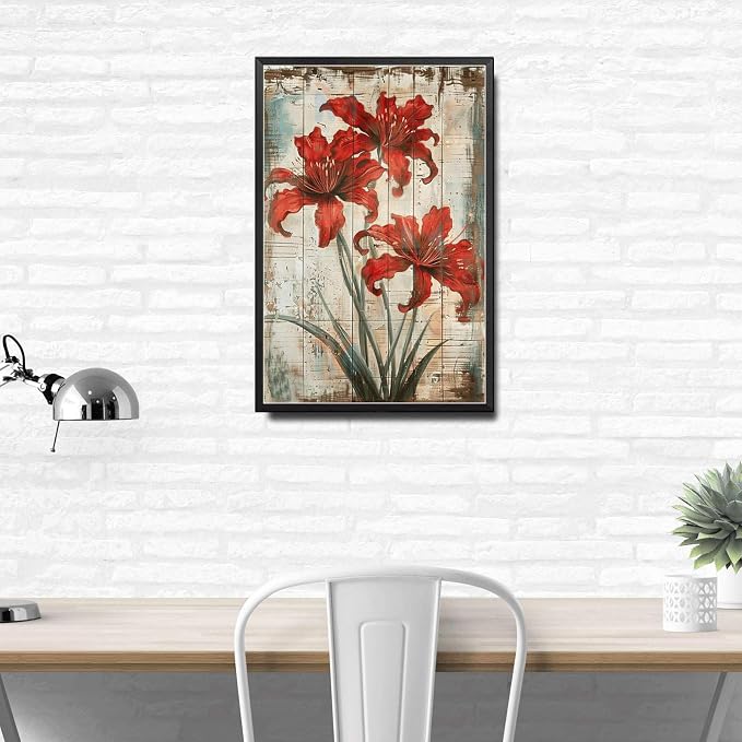 Metal Sign Tin Sign Vintage Wall Art Striking Lycoris Tin Sign for Rustic Wall Art Vintage Charm and Distressed Wood Surfaces Garden Tin Sign for Bar 6×8 Inches with Metal Frame