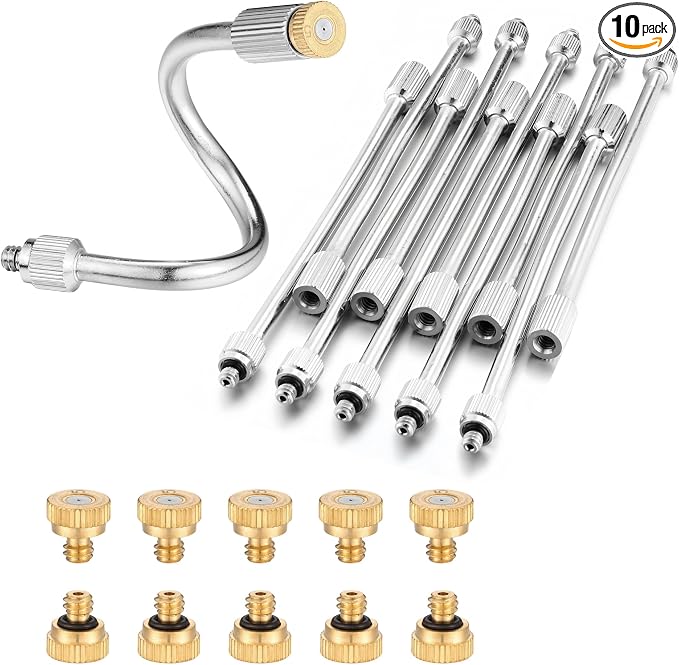 10X Flexible Mister Extensions with Nozzle Kits 5.9 Inch Brass Mist Rod for Mister Nozzles Bendable Copper Extended Pole 10/24 UNC Thread Outdoor Cool Misting System (10, Extensions with Nozzle)