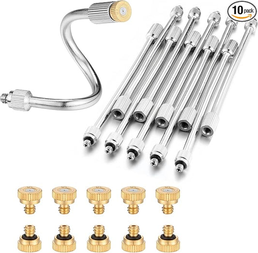 10X Flexible Mister Extensions with Nozzle Kits 5.9 Inch Brass Mist Rod for Mister Nozzles Bendable Copper Extended Pole 10/24 UNC Thread Outdoor Cool Misting System (10, Extensions with Nozzle)
