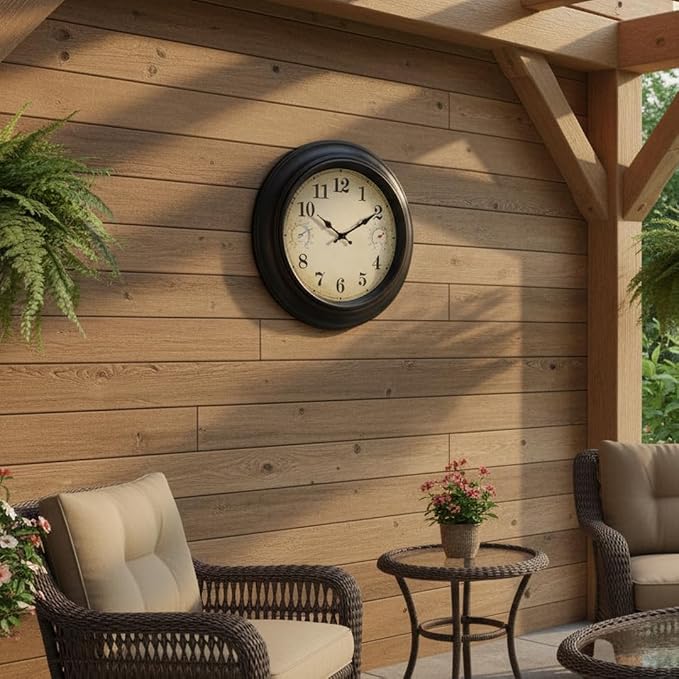 Large Outdoor Clock Waterproof with Thermometer & Hygrometer- 18 Inch Retro Bronze Indoor Outdoor Wall Clocks for Patio Pool Garden Farmhouse Decor, Silent Battery Operated