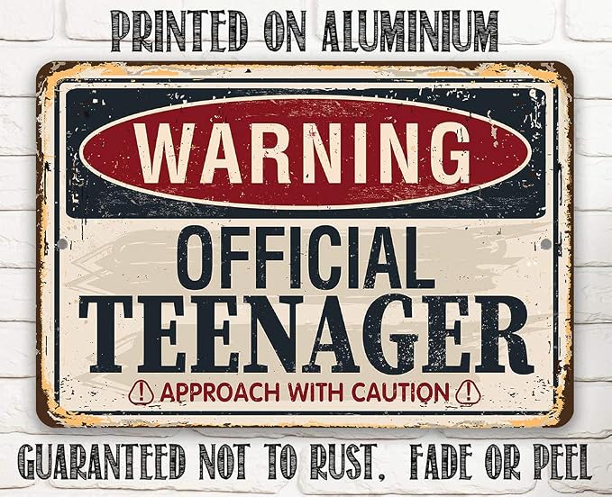 Metal Sign - Warning Official Teenager - Durable Metal Sign - Use Indoor/Outdoor - Funny Teen's Bedroom Decor Beware of Teenager sign Decor and Birthday Gift (8" x 12")