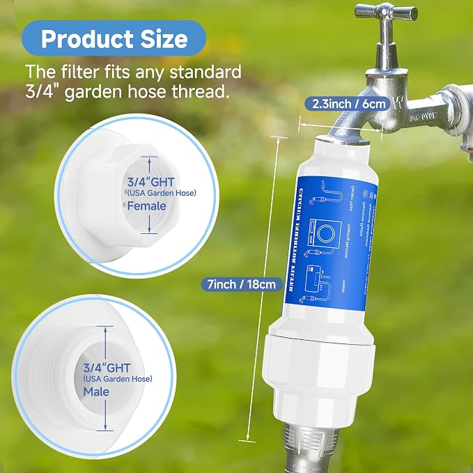 2 Pieces Calcium Inhibitor Filter for 3/4" Standard Garden Hose and Faucets, Inline Sediment Anti-Scale Mister Filter for Outdoor Misting System Mist Nozzle