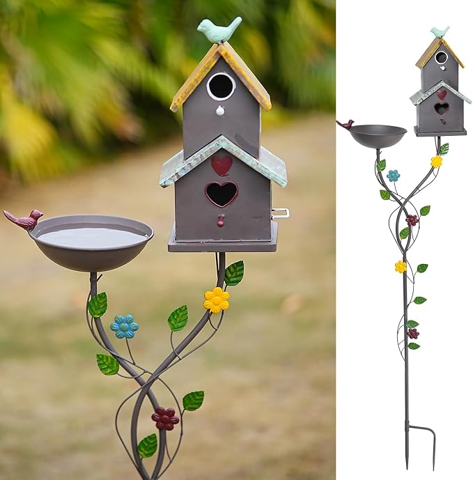 HLQMFHT 60.6" H Bird Baths for Outdoors,Metal Bird Bath Bowl,Birdhouses for Outdoors with Pole,Birdhouses for Outdoors,Garden Yard Decor