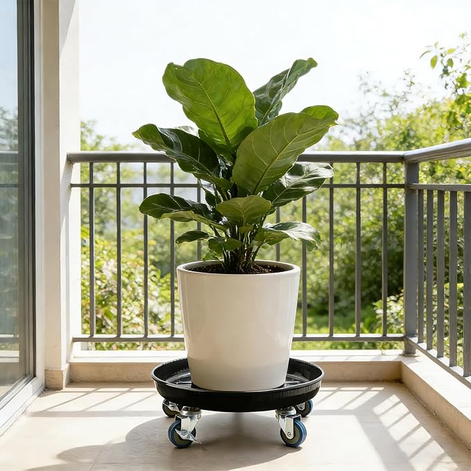 1 Pack 14.6 Inch Metal Plant Caddy With Wheels, Round Rolling Heavy Duty Plant Dolly, Heavy Plant Pot Mover Outdoor or Indoor,Plant Stand with Locking Wheels(Black)