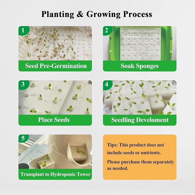 Hydroponics Growing System, 30 Pods Indoor Hydroponic Garden with 48W LED Grow Light for Year-Round Gardening, Plants Germination Kit, Hydroponic Tower for Gifts, Herb, Vegetable (No Seed)
