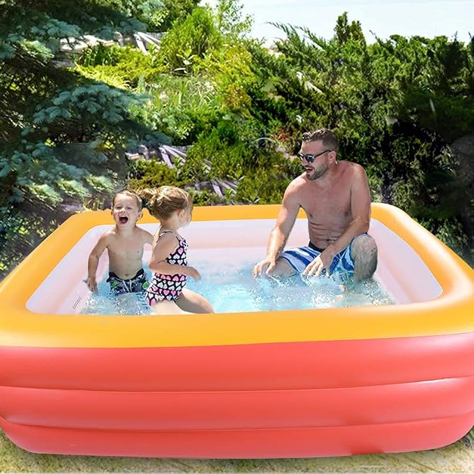 Inflatable Pools for Kids and Adults, 82" X 57" X 25" Kiddie Pools with Inflatable Soft Floor, Durable Family Swimming Pool for Backyard, Garden or Indoor (Orange)