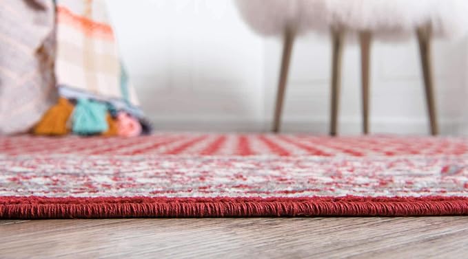 Unique Loom Williamsburg Collection Traditional Border with Dotted Center Area Rug, Round 8' 0" x 8' 0", Red/Beige