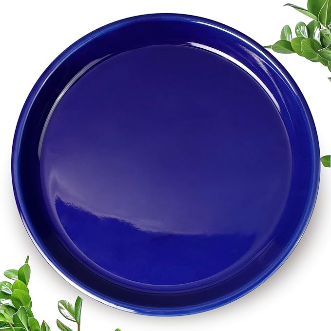 Plant Saucer for Outdoors - Ceramic Plant Saucer, 10 Inch Plant Trays for Indoors, Round Flower Pot Saucer, Large Plant Drainage Tray, Plant Plates to Catch Water Blue