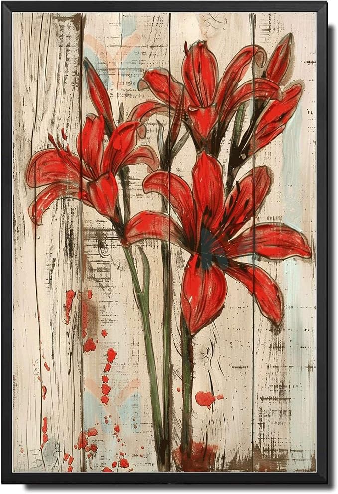 Metal Sign Tin Sign Vintage Wall Art Antique Paint Lycoris Tin Sign for Shabby Chic Interiors Red Flower Admirers and Weather Resistan Gardening Decor Gift for Bar 12×16 Inches with Metal Frame