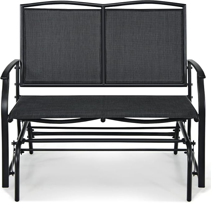 Outdoor Swing Glider Chair for 2 Persons, Rocking Seating Patio Bench w/Coated Steel Frame, Patio Loveseat for Backyard, Garden (Black)