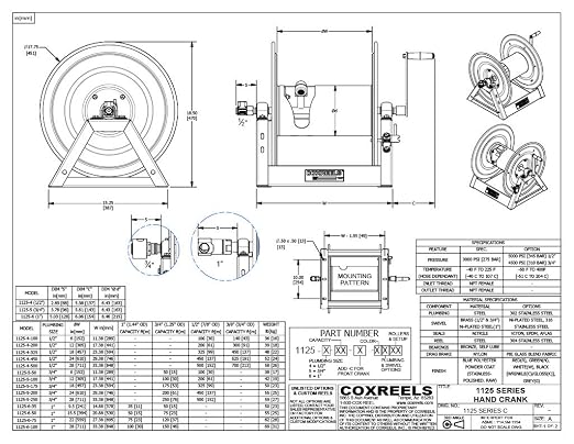 Coxreels 1125-4-100 Hand Crank Steel Hose Reel, 1125 Series - ½" x 100', 3,000 PSI - Heavy Duty All Welded Steel A Frame – Adjustable Tension Break – Made in The USA, Blue