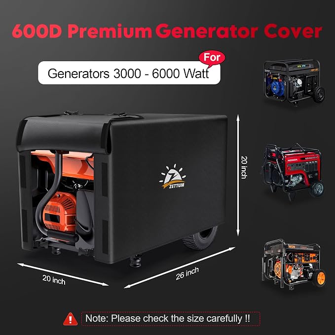 Zettum Generator Cover 26 Inch - 600D Outdoor Generator Covers Heavy Duty Waterproof, Small Equipment Cover Outside for DuroMax, Westinghouse, Champion, Predator, Honda Portable Generator 3000-6000W