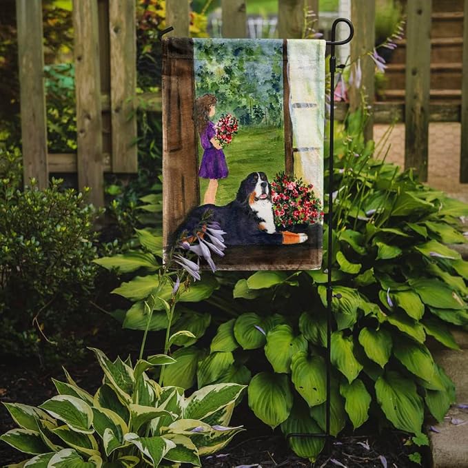 Caroline's Treasures SS8535GF Little Girl with her Bernese Mountain Dog Garden Flag Mailbox Flag Decorative Yard Flag Banner Outside Patio Artwork Yard Flower Beds, Garden Size, Multicolor