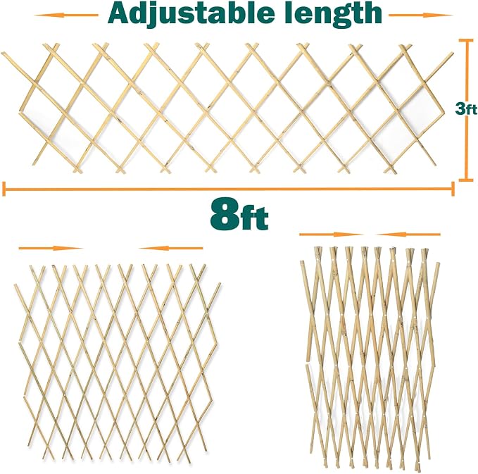 Bamboo Trellis 36x92 Inch, Expandable Fence 3ft by 8ft, Outside Lattice Fence, Reusable Decorative Fence for Climbing Plants Support or Outdoor Yard