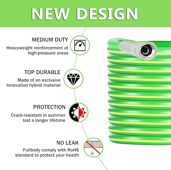 HQMPC Garden Hose 5/8"IDx50' Hose For Garden Watering Durable PVC Hybrid Hose with Swivel Handle Non Kinking Heavy Water Hose with Brass Hose Fittings (50 FEET) Light Green