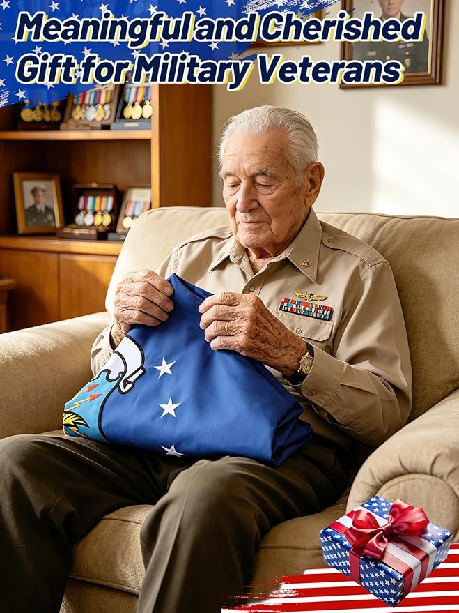 Double-Sided Embroidered Flags for Outside 3x5-210D Oxford Fabric Weatherproof Military Flags with 2 Brass Grommets for Garden Patio Decor, Gift for Veteran & Service Member (Blue)