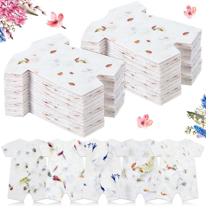 Dunzoom 50 Pcs Handmade Seed Paper Plantable Wildflower Seed Paper Recycled Flower Petals Tags Wedding Favors for Guests Craft Gifts Cards for Envelope Birthday Party, 5 Styles (Bodysuit)