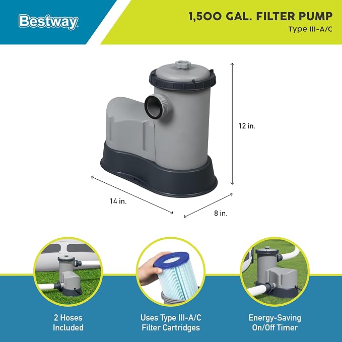 Bestway 58390 Flowclear Filter Pump, 1500-Gallon