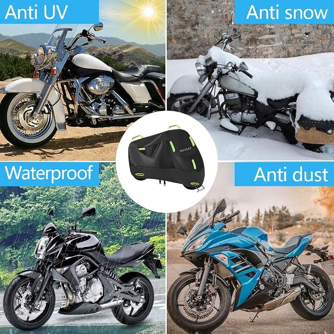 SECELES Dirt Bike Cover, 300D Motorcycle Cover Waterproof Outdoor All Season Protection Fit for Fat Bob Honda VTX 1300 C Kawasaki Vulcan 900 KLR 650 (3XL: 96" x 37" x 50")