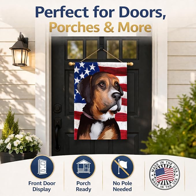 Caroline's Treasures CK6414CHF Austrian Black and Tan Hound American Flag House Flag Large Porch Sleeve Pole Decorative Outside Yard Banner Artwork Wall Hanging, Polyester, House Size, Multicolor