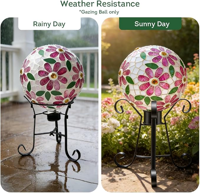 Lily's Home Colorful Mosaic Glass Gazing Ball, Durable Outdoor Reflective Globe - Enhances Yard, Patio, Home Ambiance for Garden Lovers, Vibrant Glass Flower Pattern (10" Diameter)