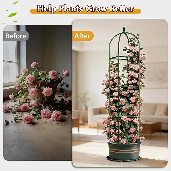 Garden Trellis for Climbing Plants, Tomato Cage, Rose, Flowers, Grape, Pea, Cucumber Trellis, Rustproof Plastic Coated Metal Plant Support for Potted Plants Indoor Outdoor - 2PC Plant Trellis