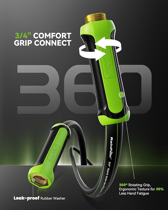 RAINPOINT Garden Hose 50ft x 5/8", Water Hose Heavy Duty, Flexible, Lightweight Durable Hybrid Hose with Swivel Handle for Yard, Car Wash, Pets, No Kink, Male to Female Fittings