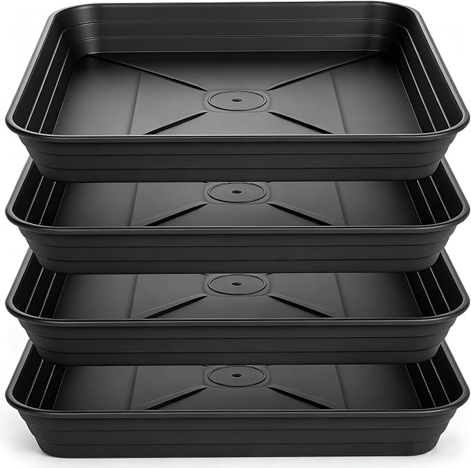 6 Inch 4 Pack Square Plant Saucer Tray, Heavy Duty Plastic Plant Saucers for Indoors Outdoor, Flower Planter Drip Trays for Pots, 6 8 10 12 14 16 18 20 inch, Growing Trays (6"-Black)