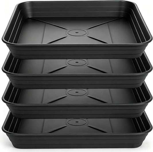 6 Inch 4 Pack Square Plant Saucer Tray, Heavy Duty Plastic Plant Saucers for Indoors Outdoor, Flower Planter Drip Trays for Pots, 6 8 10 12 14 16 18 20 inch, Growing Trays (6"-Black)