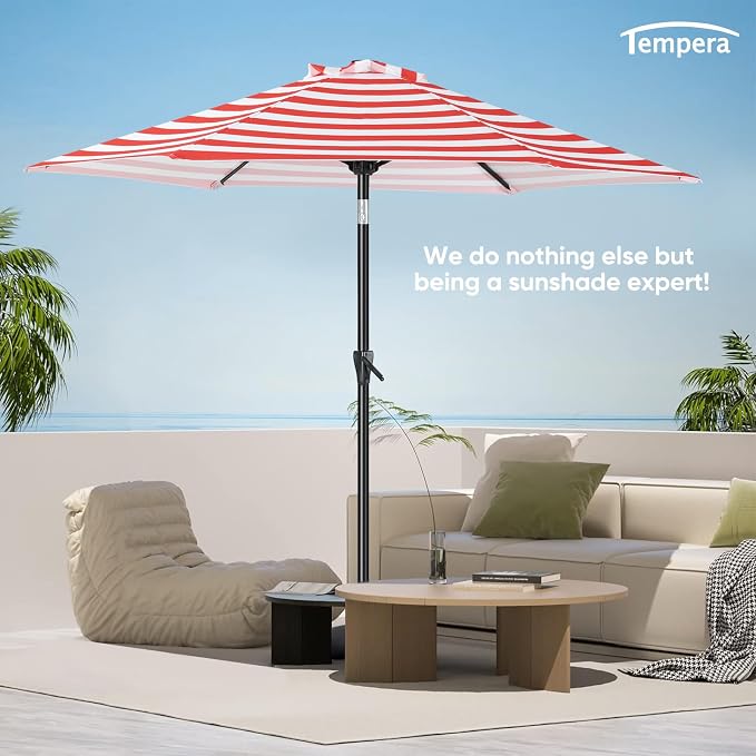 Tempera Patio Market Outdoor Table Umbrella with Push Button Tilt and Crank, Large Sun Umbrella with Sturdy Pole & Fade Resistant Canopy, Easy to Set