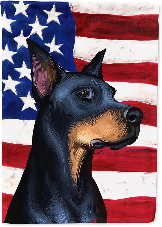 Caroline's Treasures CK6504CHF Doberman Pinscher Dog American Flag House Flag Large Porch Sleeve Pole Decorative Outside Yard Banner Artwork Wall Hanging, Polyester, House Size, Multicolor