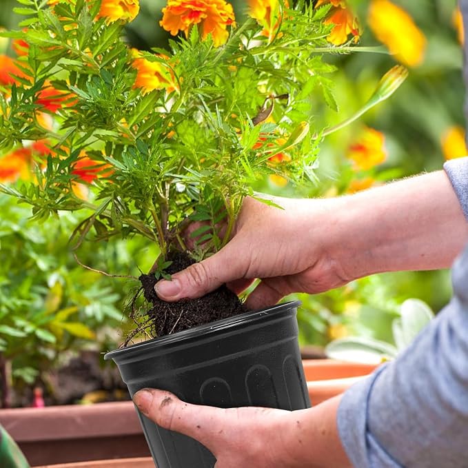 OUPSAUI 2/3/5/7 Gallon Pots for Plants,Flexible Gallon Plastic Nursery Pots with Drainage Holes, Plastic Pots for Outdoor Plants (7Gal-10pcs)