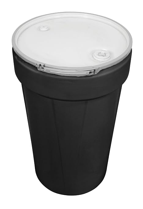 Eagle 55 Gallon Drum with Bung Lid and Metal Lever-Lock, 39.1"x23.8", Open Head Lab Pack Plastic Drum Made of Durable, Lightweight HDPE, Withstands Weather/Chemicals, Made in USA, Black, 1655MBLKBG