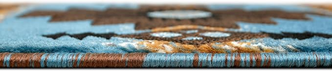 YHSF South West Native American Area Rug C318 - Easy Clean, Thick, Soft, Durable Native Tribal American Indian Inspired Rug for Bedroom/Living Room and More - Blue-Brown, 16 Inches x 28 Inches