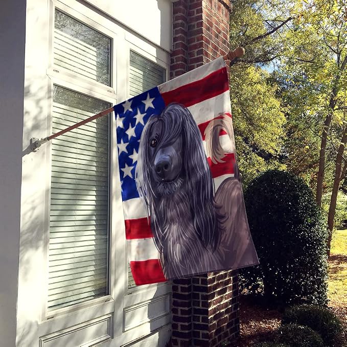 Caroline's Treasures CK6732CHF Taigan Dog American Flag House Flag Large Porch Sleeve Pole Decorative Outside Yard Banner Artwork Wall Hanging, Polyester, House Size, Multicolor